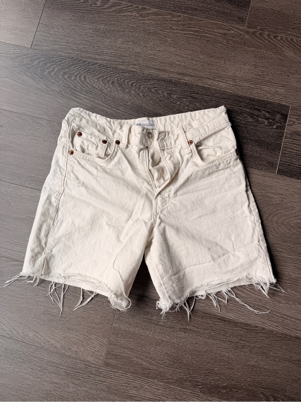 Zara High Waist Frayed Hem Denim Shorts 4